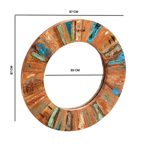 Large Reclaimed Boat Wood Round Mirror | Eco-Friendly Decorative Wall Mirror – Oakvello