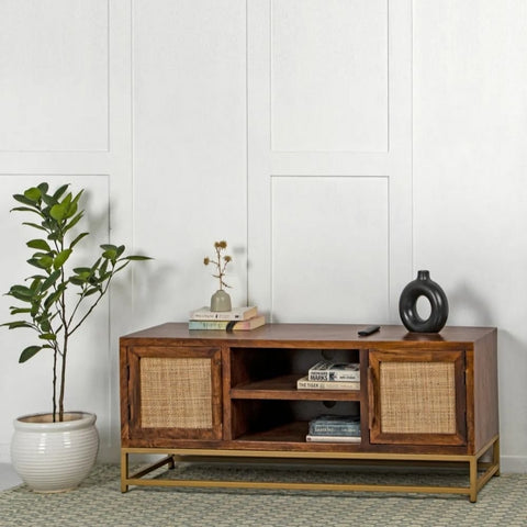 Solid Mango Wood TV Stand | Media Console & Living Room Storage – Oakvello