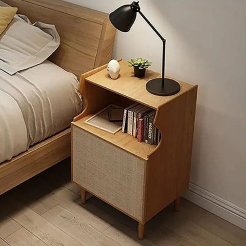 Natural Solid Wood & Cane Bedside Table | Boho Bedroom Nightstand – Oakvello