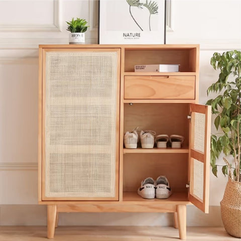 Natural Solid Wood & Cane Sideboard | Boho Living Room Storage – Oakvello