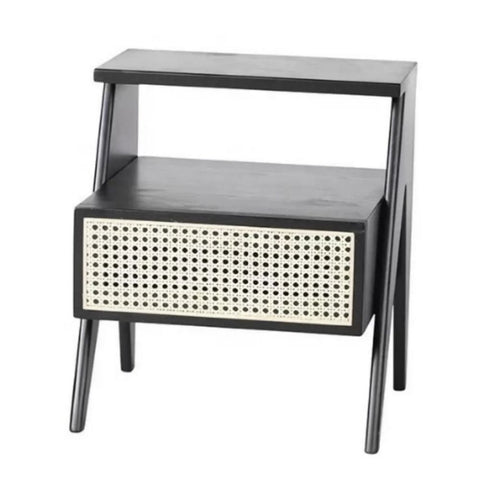 Rattan Cane Solid Wood Nightstand | Boho Bedroom Bedside Table – Oakvello