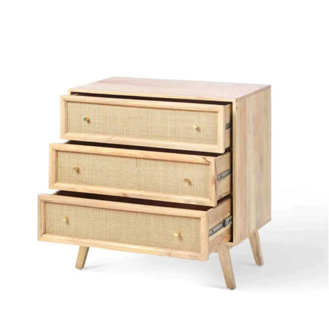 Rattan & Solid Wood Chest of Drawers | Boho Bedroom Storage Dresser – Oakvello