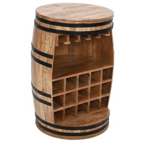 Jaipuri Natural Mango Wood Barrel Wine Bar Cabinet | Home Bar Storage – Oakvello