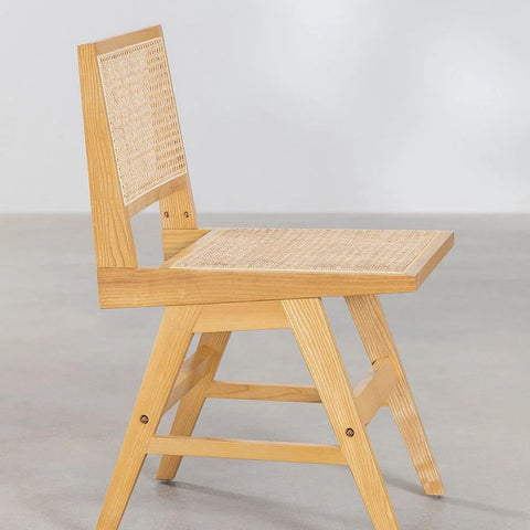 Lali Ash Wood & Rattan Dining Chair | Solid Wood Kitchen Seating – Oakvello