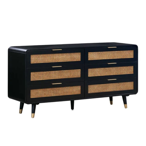 Lucia Rattan & Solid Wood Chest of Drawers | Boho Bedroom Dresser – Oakvello