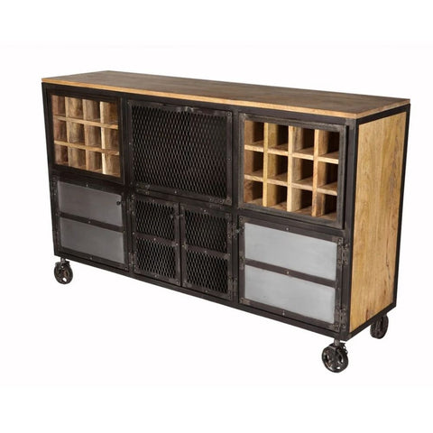 Jaipuri Industrial Solid Wood Bar Cabinet | Home Bar Storage Furniture – Oakvello
