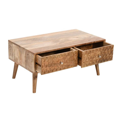 Marlow Light Mango Wood Coffee Table with 2 Drawers | Living Room Furniture – Oakvello