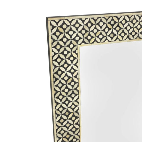 Geometric Bone Inlay Rectangle Mirror | Handcrafted Artisan Wall Decor – Oakvello