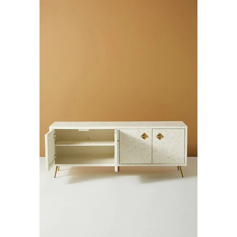 Bone Inlay TV Unit Cabinet | Handcrafted Artisan Media Console – Oakvello