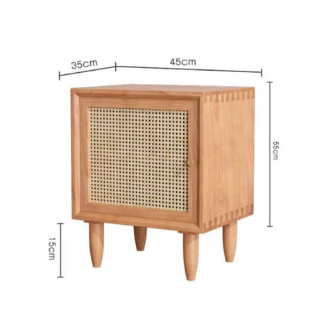 Weaved Rattan & Solid Wood Bedside Table | Boho Bedroom Nightstand – Oakvello