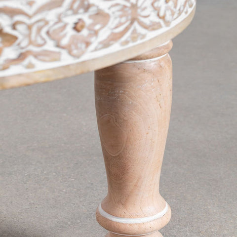 Round Solid Mango Wood Coffee Table | Natural Living Room Centre Table – Oakvello