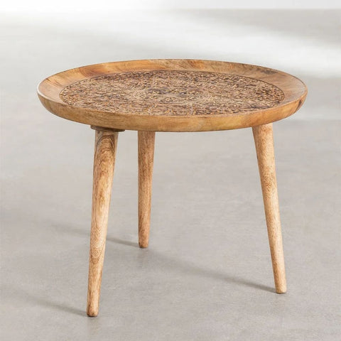 60cm Round Solid Mango Wood Coffee Table | Living Room Centre Table – Oakvello