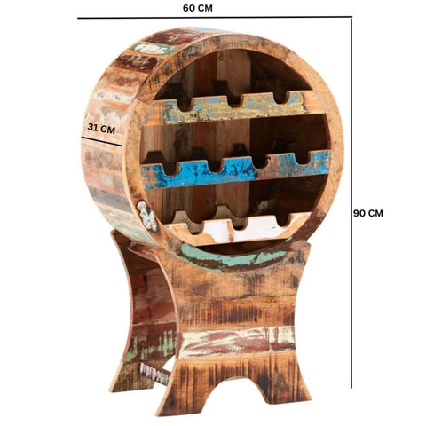 Jaipuri Reclaimed Boat Wood Wine Cabinet | Eco-Friendly Home Bar Storage – Oakvello