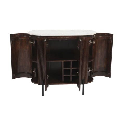 Jodhpuri Mango Wood Drinks Cabinet & Sideboard | Marble Top & Metal Legs – Oakvello