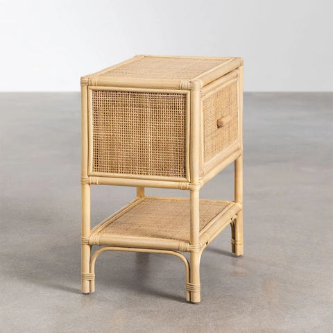 Rattan Solid Wood Bedside Table | Boho Bedroom Nightstand – Oakvello