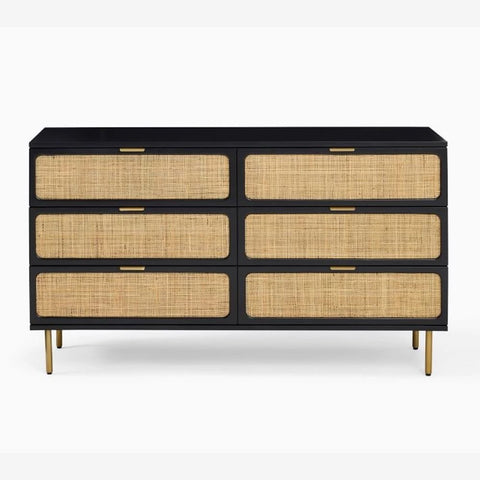 Ida Woven 6-Drawer Dresser | Rattan Weave Solid Wood Bedroom Storage – Oakvello