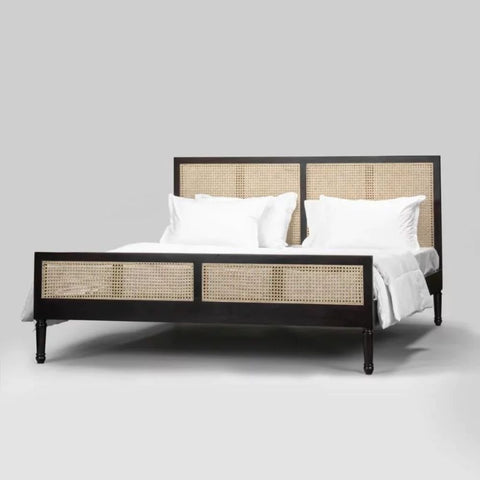 Solid Wood Cane Rattan Bed | Handcrafted Boho Bedroom Furniture – Oakvello