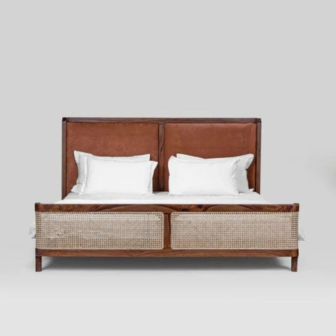 Jodhpur Solid Wood Bed with Cane | Handcrafted Rattan Bedroom Furniture – Oakvello