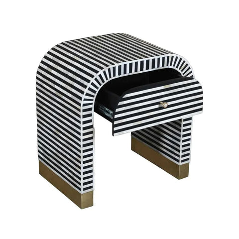Ajmeri Black Bone Inlay Bedside Table | Handcrafted Luxury Nightstand – Oakvello