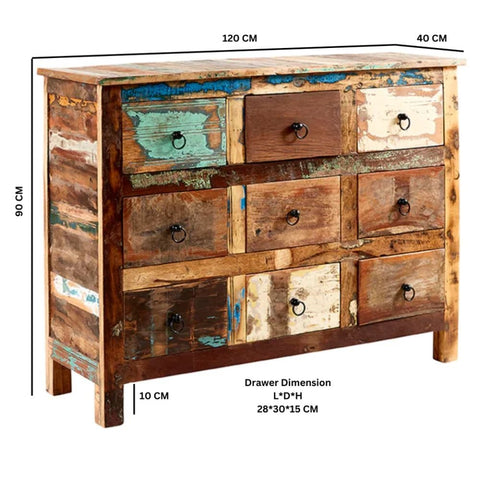 Reclaimed Boat Wood 9-Drawer Chest | Eco-Friendly Bedroom Storage Dresser – Oakvello