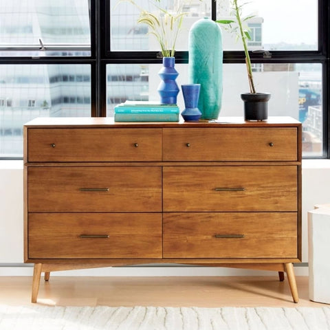 Mid-Century 6-Drawer Solid Wood Dresser | Retro Bedroom Storage – Oakvello