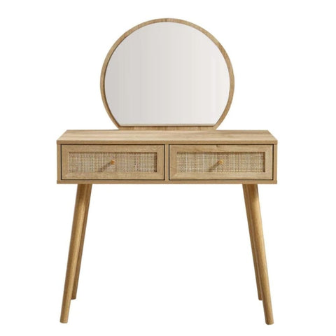 Natural Rattan Dressing Table with Mirror | Boho Bedroom Vanity Furniture – Oakvello