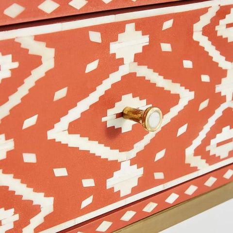 Ajmeri Orange Bone Inlay Bedside Table | Handcrafted Nightstand – Oakvello