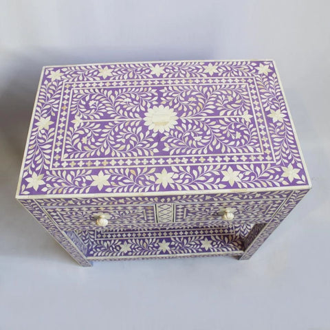 Ajmeri Bone Inlay 2-Drawer Bedside Table | Handcrafted Nightstand – Oakvello
