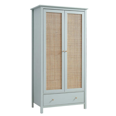 Rattan & Solid Wood Double Wardrobe with 1 Drawer | Boho Bedroom Storage – Oakvello