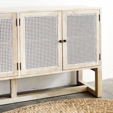 4-Door Whitewash Sideboard | Rustic Solid Wood Living Room Storage – Oakvello