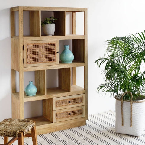 Natural Solid Wood Bookshelf | Living Room Display & Storage Furniture – Oakvello