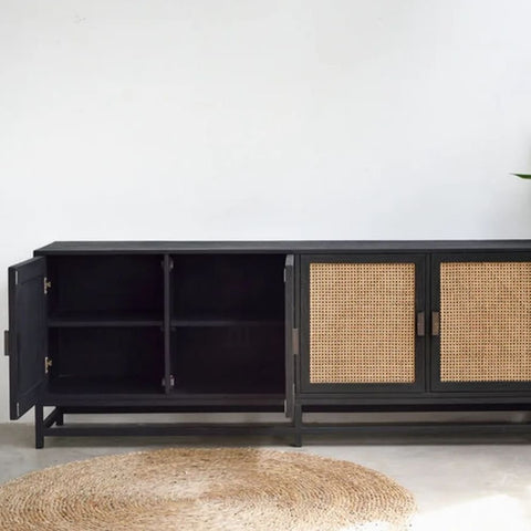 4-Door Black Sideboard | Bold Storage Cabinet for Living Room – Oakvello