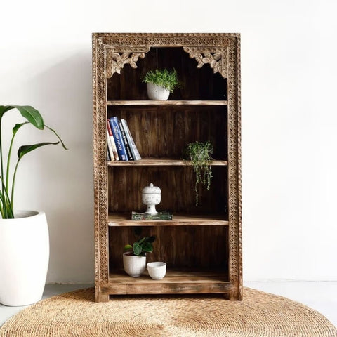 Kawung Solid Wood Bookshelf | Stylish Living Room Display Storage – Oakvello
