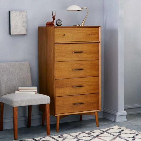 Mid-Century 5-Drawer Solid Wood Dresser | Retro Bedroom Storage – Oakvello