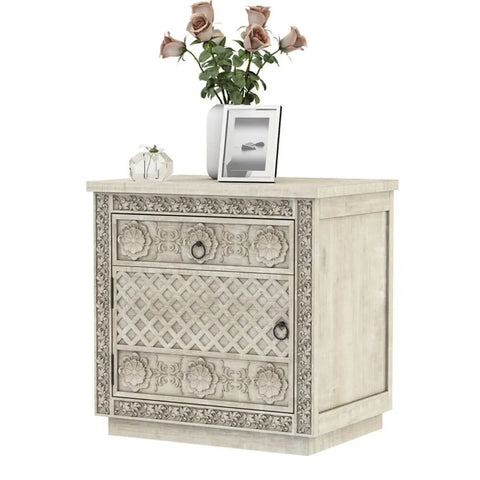 Hand Carved Solid Wood Bedside Table | Artisan Handcrafted Nightstand – Oakvello
