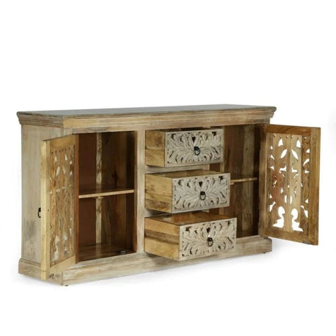Hand Carved Solid Wood Sideboard | Artisan Living Room Storage – Oakvello