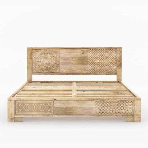 Hand Carved Indian Design Solid Wood Bed | Heritage Bedroom Furniture – Oakvello