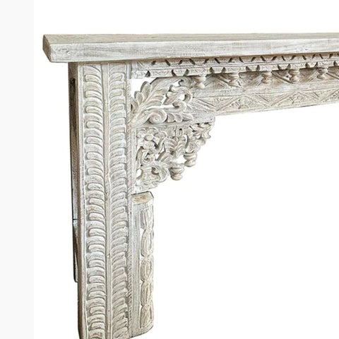 White Wash Carved Solid Wood Console Table | Artisan Entryway Furniture – Oakvello