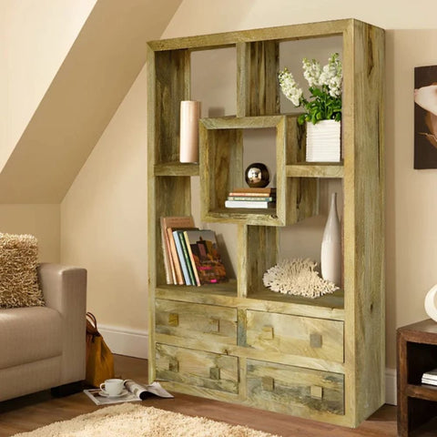 Quinton Solid Mango Wood Bookcase | Living Room Display Storage – Oakvello