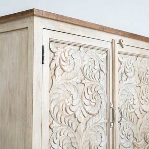 Persia White Solid Wood Sideboard | Living Room Storage Cabinet – Oakvello