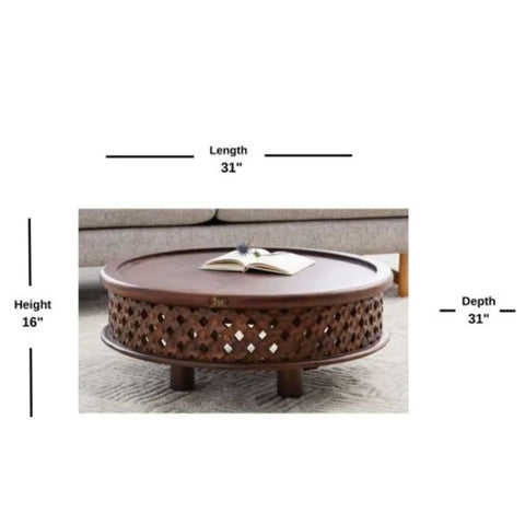Carved Solid Wood Coffee Table | Artisan Living Room Centre Table – Oakvello