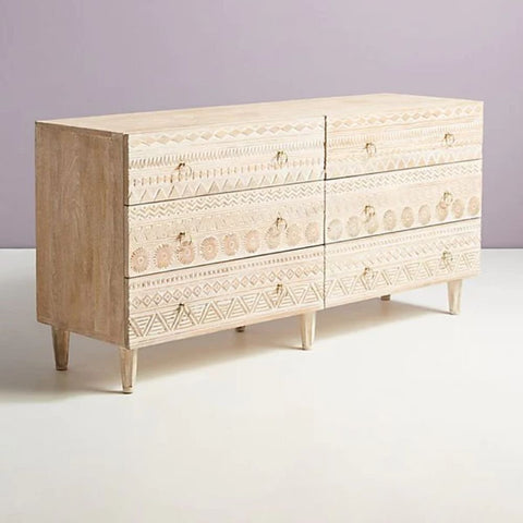 Hand Carved 6-Drawer Cabinet | Artisan Solid Wood Storage Furniture – Oakvello