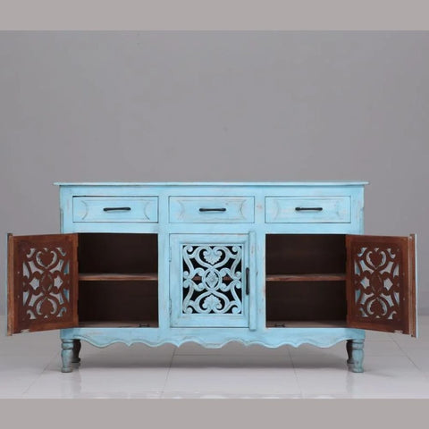 Vintage Carved Solid Mango Wood Cabinet & Sideboard with 3 Drawers – Oakvello