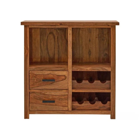 Solid Sheesham Wood Bar Cabinet | Home Bar Storage Furniture – Oakvello