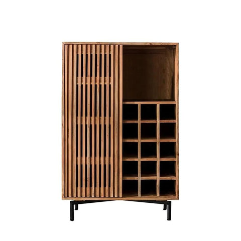 Solid Mango Wood Bar Cabinet with Sliding Door | Home Bar Storage – Oakvello