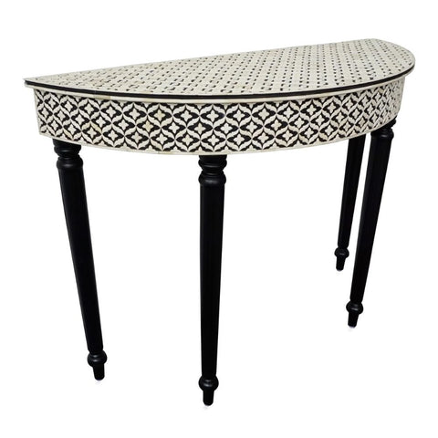 Ajmeri Bone Inlay Curved Black Console Table | Luxury Hallway Furniture – Oakvello
