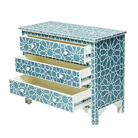 Jodhpuri Blue Bone Inlay Chest of Drawers | Artisan Bedroom Dresser – Oakvello