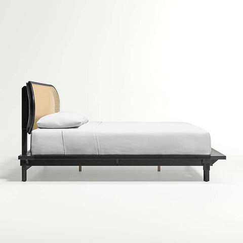 Jaipuri Modern Rattan Cane Solid Wood Bed | Handcrafted Bedroom Furniture – Oakvello