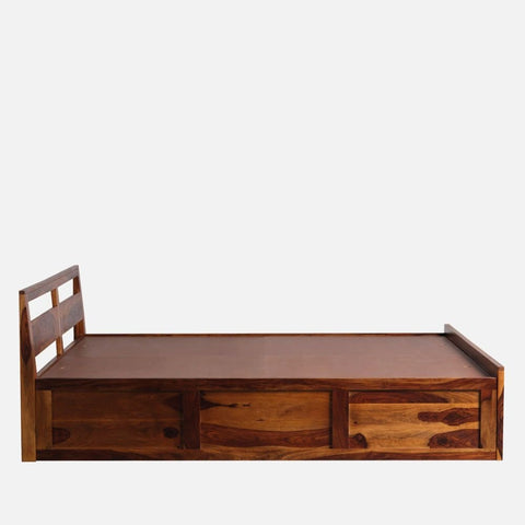 Teak Finish Solid Sheesham Wood Bed with Box Storage | Bedroom Furniture – Oakvello