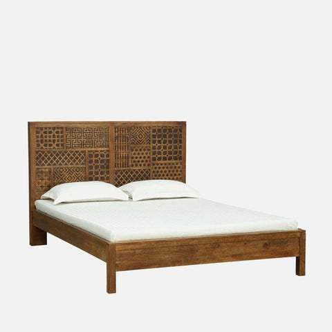 Teak Finish Solid Mango Wood Bed | Premium Bedroom Furniture – Oakvello
